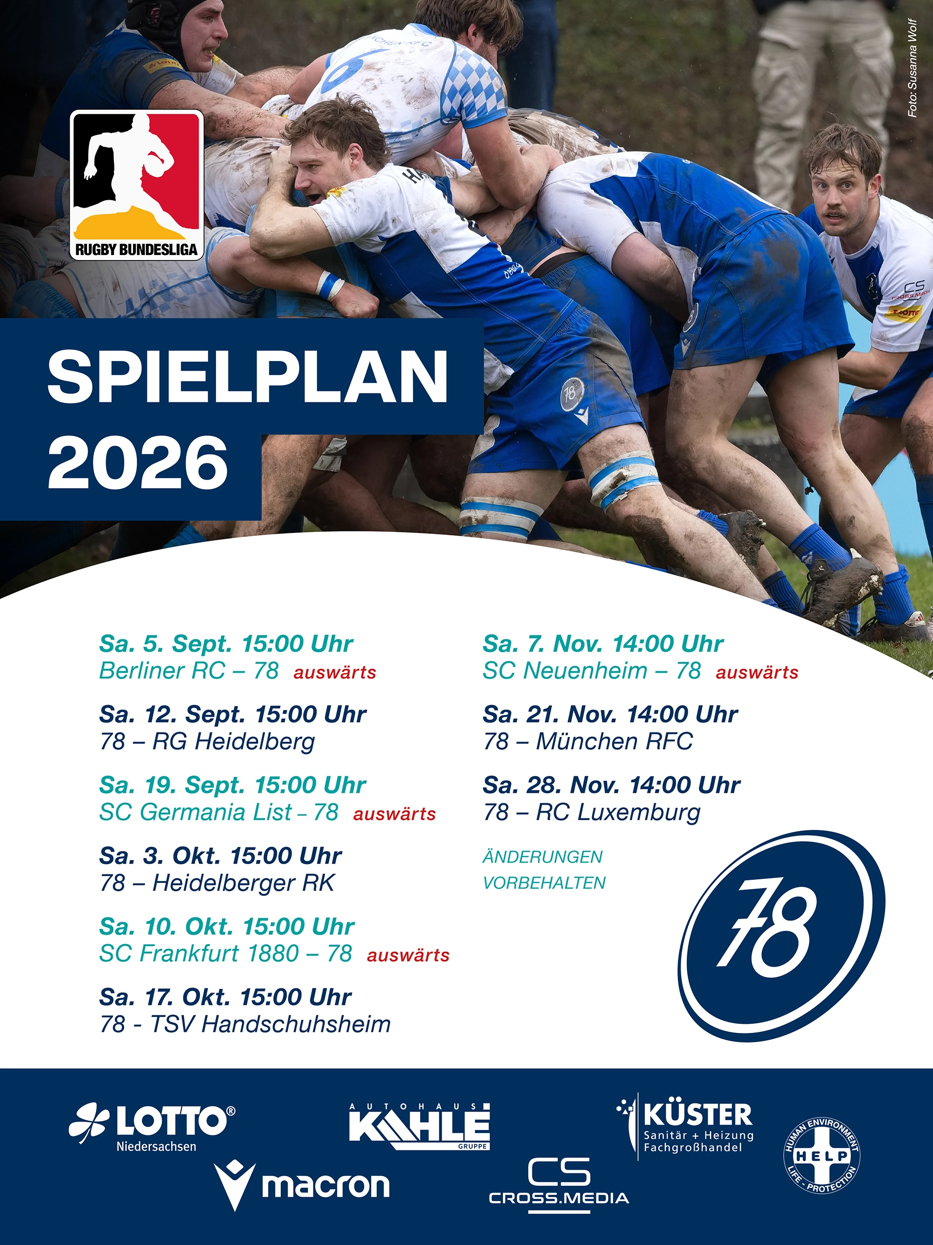 Rugby Poster Heimspiele 2026:27 - Hinrunde